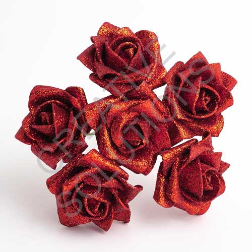 FR-0897 - Red Giltter 5cm Colourfast Foam Roses